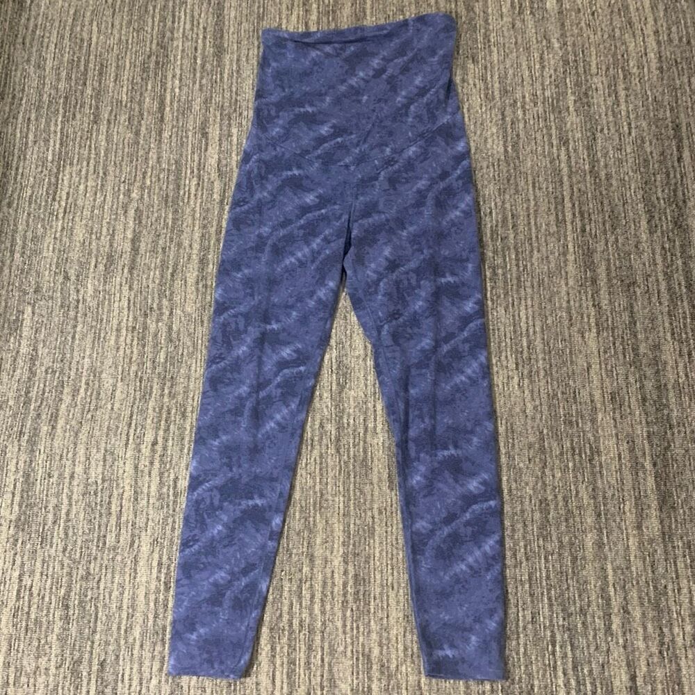 A Glow Womens Size Medium Maternity‎ Pants Blue Tie Dye Full Panel Skinny Leg